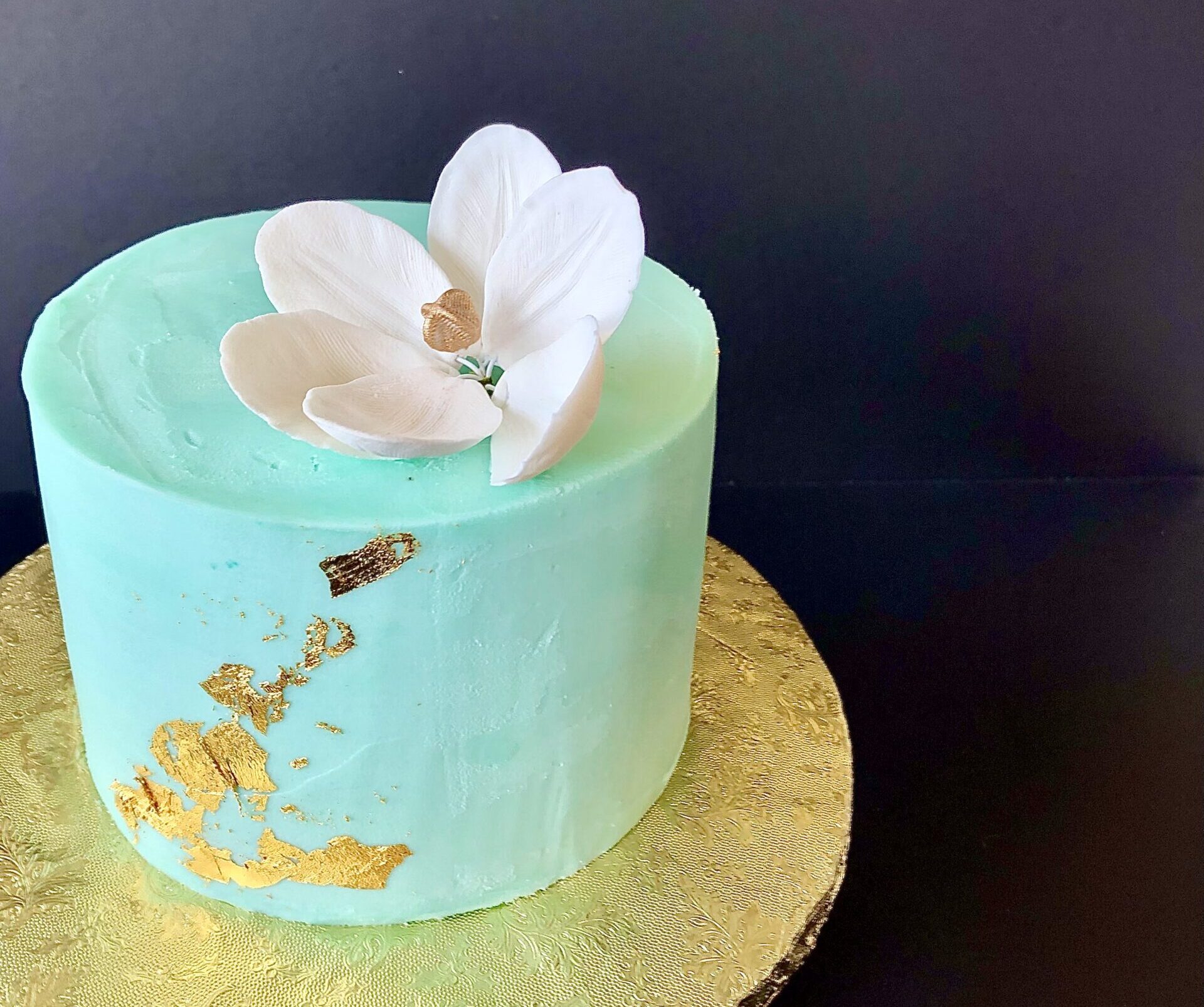 Turquoise Cake, Gold Leaf, Magnolia