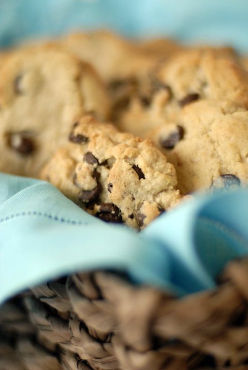 Basket of oversized chocolate chip cookies