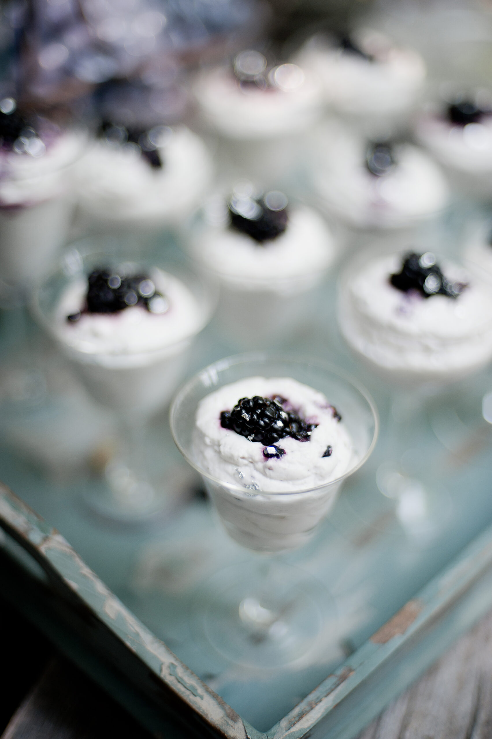 Small goblets filled with blackberry mousse