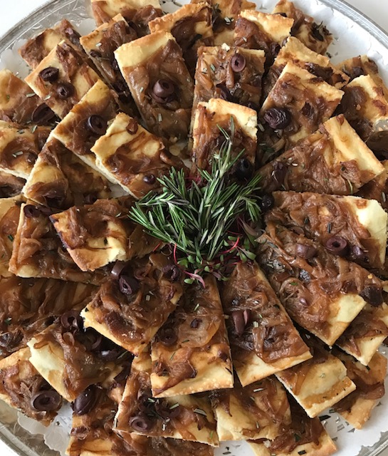 Caramelized onion, black olive and rosemary flatbread